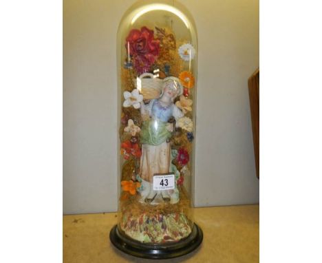 A Victorian bisque porcelain figure under glass dome, COLLECT ONLY. 