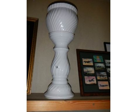 A white ceramic jardiniere on stand, COLLECT ONLY. 