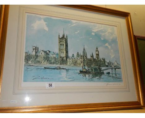 A framed and glazed signed print of London, COLLECT ONLY. 