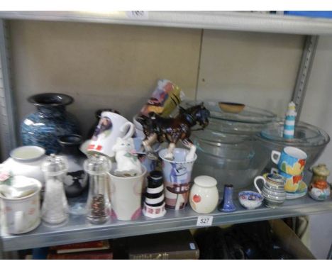 A mixed lot of ceramics and glass ware (one shelf). 