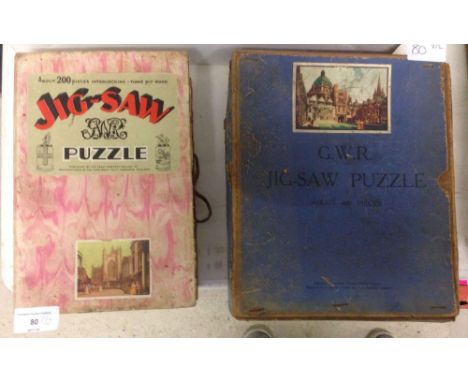 2 Great Western Railway Poster wooden jigsaw puzzles of 1) Beau Nash's Bath and 2) Brazenose College Oxford. Made by Chad Val