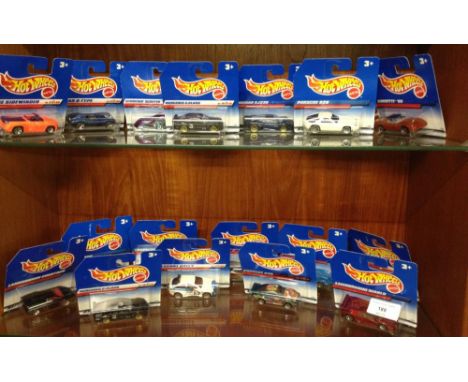 17 blister packed Mattel Hot Wheels diecast cars.