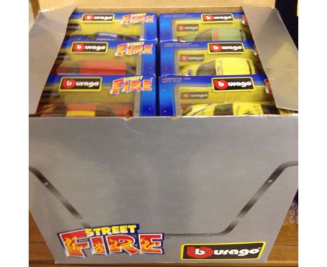 A silver trade box of 24 1:43 scale Bburago 'Street Fire' cars.