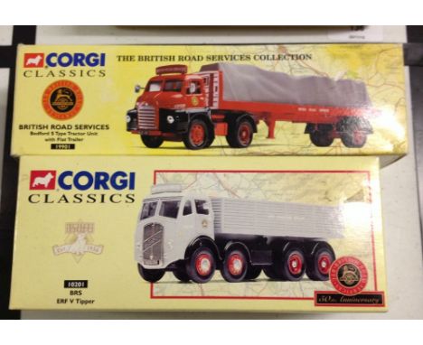 2 boxed Corgi British Road Services lorries: 1) Bedford S Type Tractor unit with flat trailer #19901. 2) ERF V Tipper #10201.