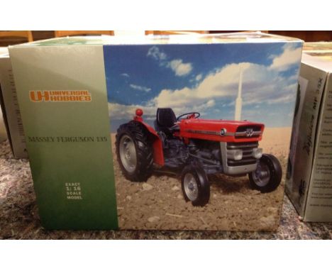 A boxed Universal Hobbies 1:16 scale Massey Ferguson 135 tractor