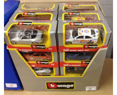 A silver trade box of 24 1:43 scale Bburago cars.