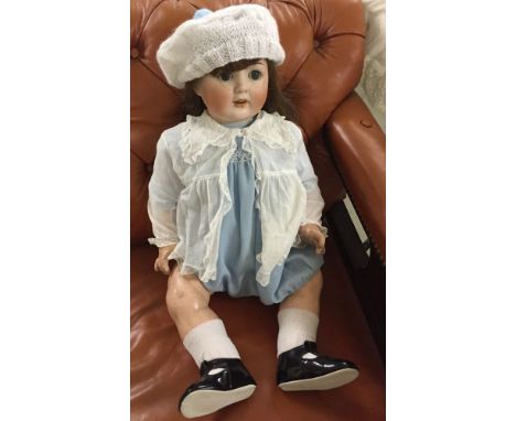 25" bisque head doll - Head is a re-mould of a Goebels doll. Marked with F&W Goebel mark B5-12« Germany. On vintage compositi