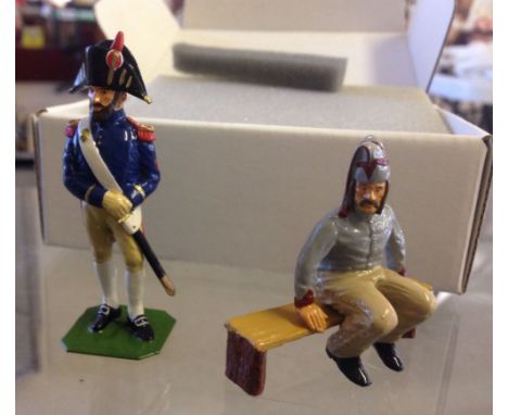 An Errol John Studios boxed French Napoleonic vignette comprising 2 figures and a bench . Sapeur - Garde Grenadier Rgt. & Hus