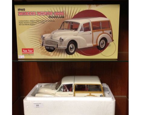 A mint boxed Sun star 1:12 scale 1960 Morris Minor 1000 Traveller Ltd edition 233/2000 with certificate and tool kit pouch