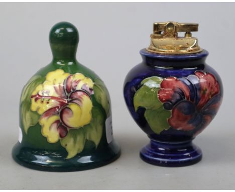 Moorcroft table lighter and bell 