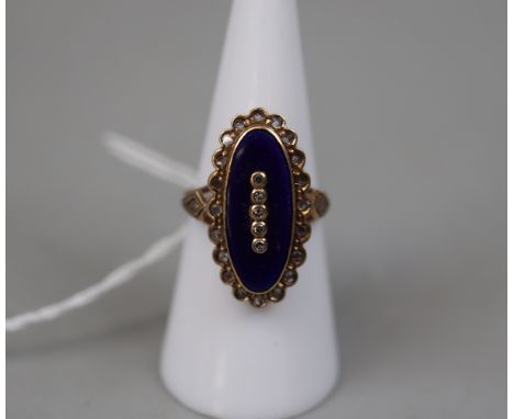 9ct gold enamel and stone set ring - Size N 