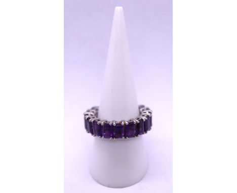 Silver amethyst band ring - Size P 