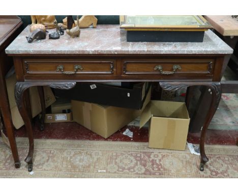 Mahogany marble topped console table - Approx W: 107cm D: 48cm H: 74cm 
