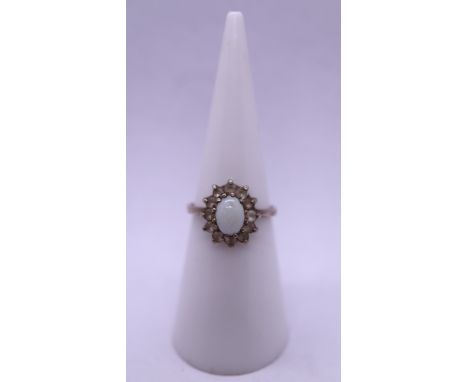 Silver opal &amp; stone set ring - Size K 