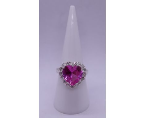 Silver stone set ring - Size N 
