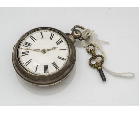 A Victorian silver pair cased pocket watch by Newson of Halesworth, 55mm case marked London 1869, chain driven fusee movement