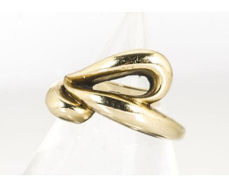 A continental 14ct gold dress ring, of lobed and whiplash form, marked to inner shank 585, ring size N, 8.9g 