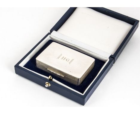 A modern Scottish silver box from Gallagher, rectangular, 6.5cm wide with engine turned outer and gilt interior, in fitted pr