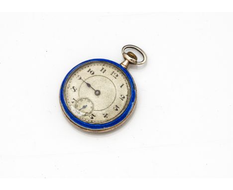 An early 20th Century Rolex silver and enamel lady's fob watch, 30mm gilt case with silvered dial, lacks hour hand, with blue