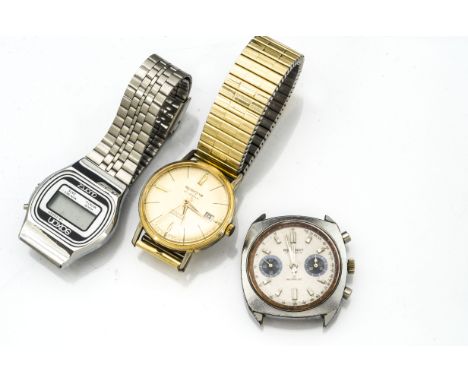 A vintage Regency stainless steel wristwatch, together with a gilt Sperina automatic and a digital watch (3) 