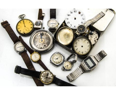 A group of watches, including mid-sized chromed watches marked Waterproof with 15j movements, a Bentina Sports Recorder, minu