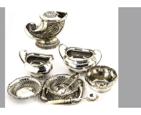 A small Edwardian silver tray from Mappin &amp; Webb, together with a pair of similarly aged silver bon bon dishes, a pair of