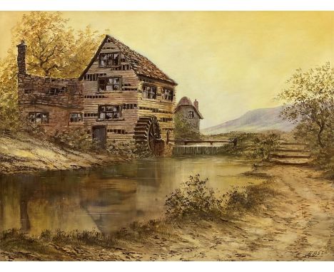 A Bell (British 20th century): The Water Mill, oil on panel signed 50cm x 65cm