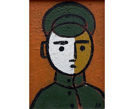 Adam King (British 1964-): Portrait of an Officer, oil on canvas board, signed and dated 2015 verso 17cm x 12cm