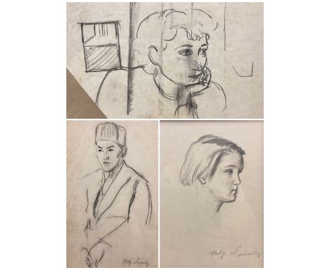 Philip Naviasky (Northern British 1894-1983): 'Roberta' Portrait of a Gentleman and Portrait of a Girl, three pencil and char