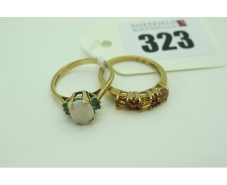 A Modern QVC 9ct Gold Five Stone Dress Ring, claw set (finger size N); Together with A 9ct Gold Opal Single Stone Dress Ring,