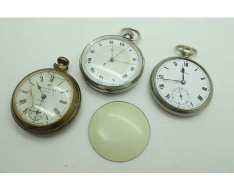A Pocket Watch, the unsigned dial with Roman numerals, within engine turned case, with vacant cartouch, stamped "925", togeth