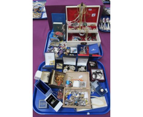 A Large Mixed Lot of Assorted Costume Jewellery, including bead necklaces, chains, earrings, brooches, ring watch, bangles, j