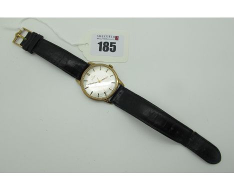 Omega; A 9ct Gold Cased Gent's Wristwatch, the signed circular dial with line markers and centre seconds, the movement number