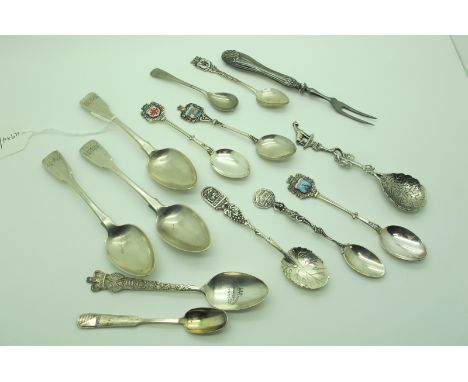 A Set of Three Hallmarked Silver Fiddle Pattern Teaspoons, a 1937 Coronation souvenir teaspoon, a hallmarked silver handled p