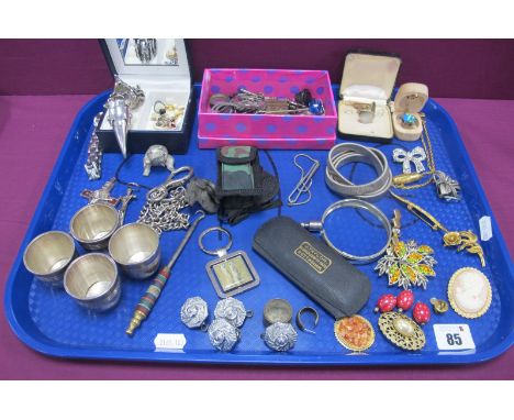 A Mixed Lot of Assorted Pieces, including brooches, crucifix pendants, for silver plated tots, a vintage button hook, an empt