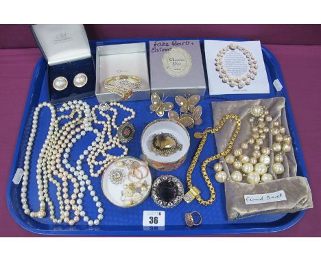 Gerard Darel and Other Imitation Pearl Necklaces, assorted costume jewellery, including butterfly and other brooches, decorat