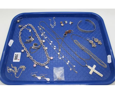 A Modern Belcher Link Chain, with heart, collet set and cross drops, stamped "Oasis 925"; together with a 999 silver Modernis