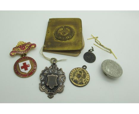 A Hallmarked Silver Medallion Pendant, together with a 'West Riding of Yorkshire The British Red Cross Society' enamel badge,