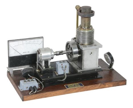 A model of an experimental rhombic drive Sterling hot air engine, built by the late Mr Brian Marshall of Chichester, the engi