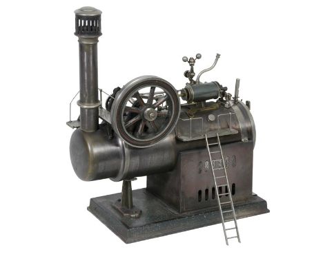 A German horizontal model of an overtype steam plant by Josef Falk, with horizontal locomotive type boiler being spirit fired