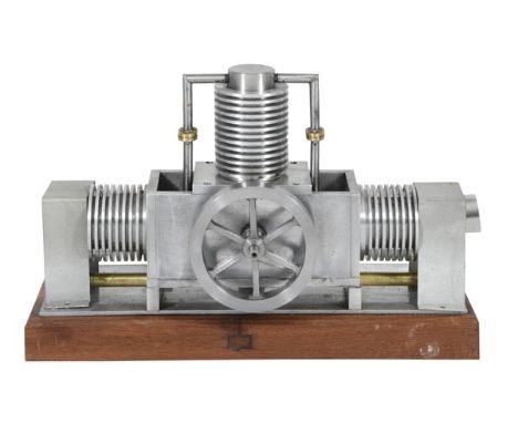 A model of a twin cylinder horizontal Sterling hot air engine, built by the late Mr Brian Marshall of Chichester, gas fired w
