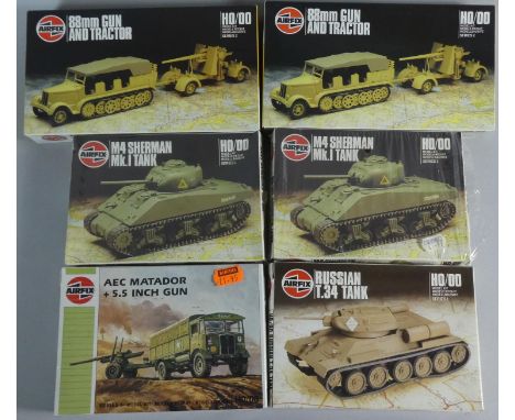 A Collection of Six OO-HO Scale Airfix Boxed Model Kits to Include Tanks and Armoured Vehicles no.01303 x2, 01314, 01316 and 