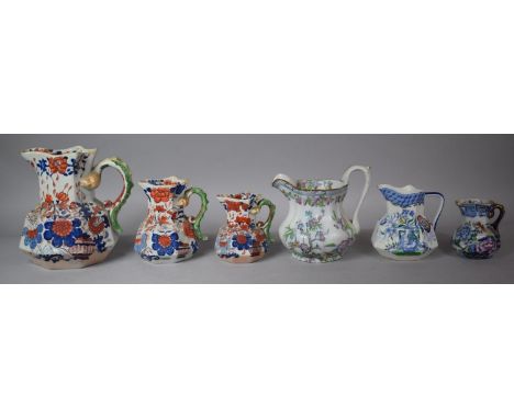 A Collection of Six 19th Century Jugs to Include Graduated Set of Three Masons Ironstone Jugs in the Imari Pallet, Copeland S
