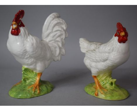 A Pair of Continental Ceramic Figures of Cockerel and Hen, 15cm High 