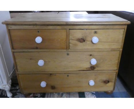 A Stripped Pine Bedroom Chest of Two Short and Two Long Drawers with Ceramic Handles, 99cm Wide 