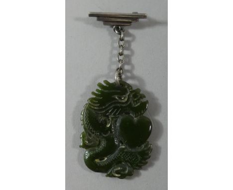 A Modern Oriental Silver and Jade Pendant Brooch Depicting Dragon, Dragon 4cm high 