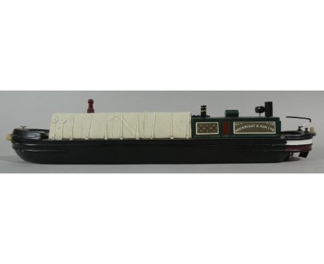 A Scale Model of a Canal Boat with Canvas Awning, 29cm Long 