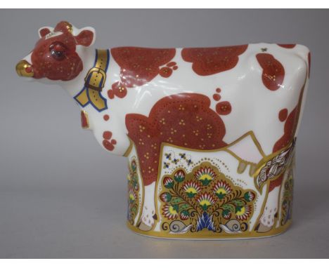 A Royal Crown Derby Daisy Cow Paperweight with Gold Button 