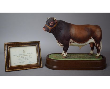 A Royal Worcester Limited Edition Dairy Shorthorn Bull No.350/500 Modelled by Doris Lindner On Oval Wooden Plinth and Complet