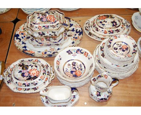 A large collection of Masons ironstone tablewares in the Mandarin pattern to include tureen and cover with ladle, meat plates